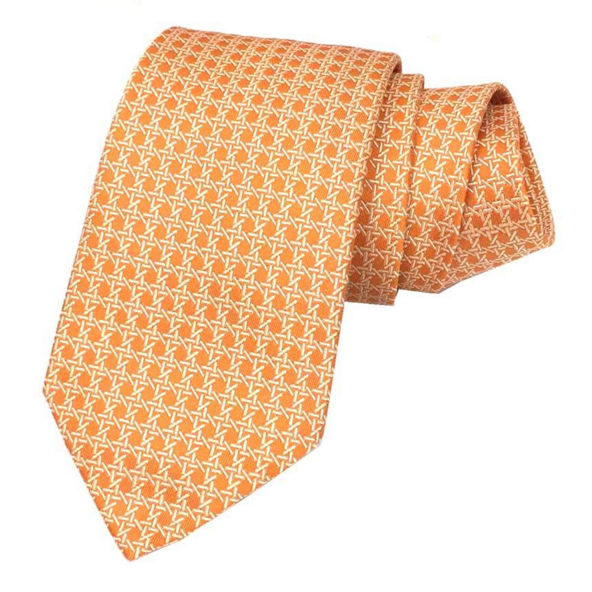 Hermes Tie Silk Twill Geometric Pattern Orange Men's